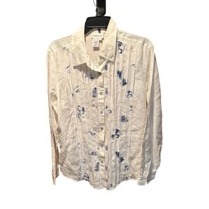 Coldwater Creek Linen Button Front Blouse in White Large